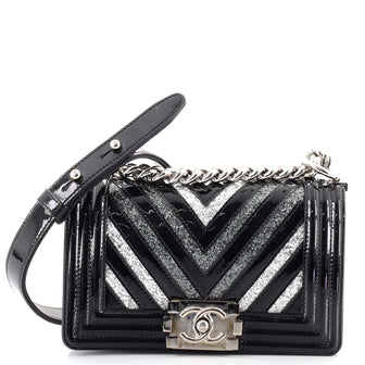Chanel Boy Flap Bag Chevron Patent with Glitter PVC Small