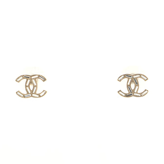 Chanel CC Stud Earrings Crystal Embellished Metal