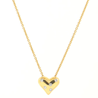 Tiffany & Co. Etoile Heart 5 Diamond Pendant Necklace 18K Yellow Gold with Platinum and Diamonds