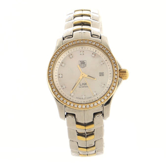 Tag Heuer Link Quartz Watch Stainless Steel and Yellow Gold with Diamond Bezel and Markers and Mother of Pearl 27