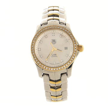 Tag Heuer Link Quartz Watch Stainless Steel and Yellow Gold with Diamond Bezel and Markers and Mother of Pearl 27