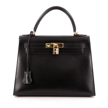 Hermes Kelly Handbag Black Box Calf with Gold Hardware 28