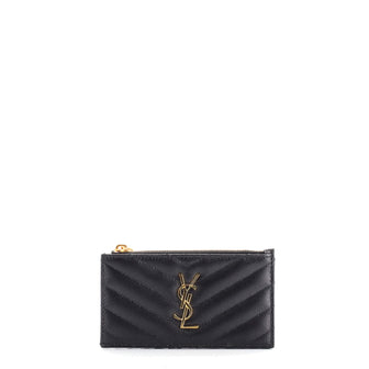 Saint Laurent Monogram Fragments Zip Card Holder Matelasse Chevron Leather