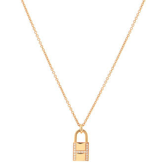 Hermes Amulettes Cadenas Pendant Necklace 18K Rose Gold with Diamonds
