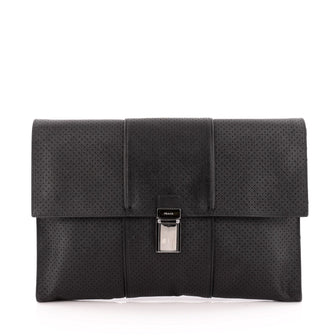Prada Push Lock Portfolio Handbag Perforated Saffiano Large