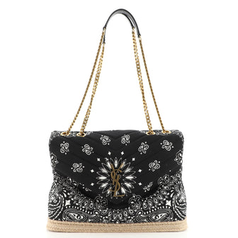 Saint Laurent LouLou Shoulder Bag Matelasse Chevron Printed Canvas with Woven Jute Medium