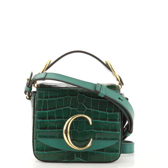 Chloe C Flap Bag Crocodile Embossed Leather Mini