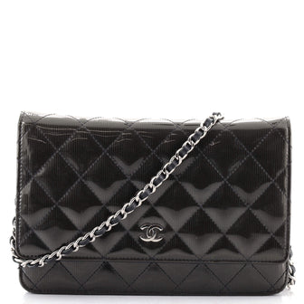 Chanel Wallet on Chain Quilted Striated Metallic Patent