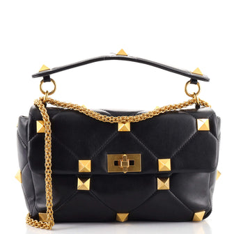 Valentino Roman Stud Flap Bag Quilted Leather Large