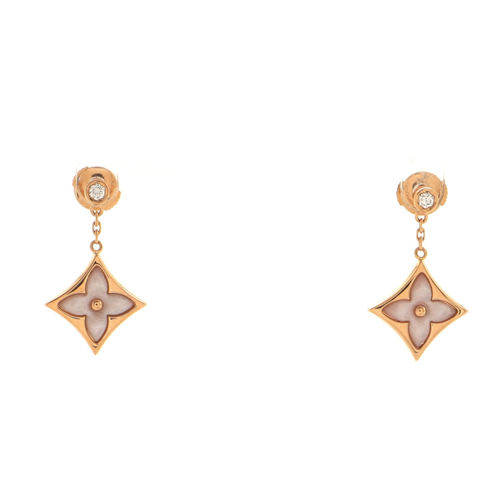 louis vuitton colour blossom long earrings pink gold white mother-of