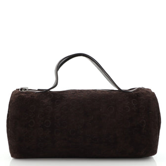 Celine Vintage Barrel Bag Embossed Suede Medium