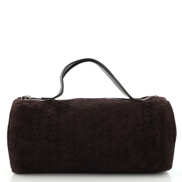 Celine Vintage Barrel Bag Embossed Suede Medium