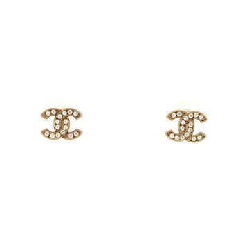 Chanel CC Stud Earrings Crystal Embellished Metal