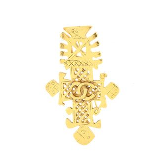 Chanel Vintage Cross Brooch Engraved Metal