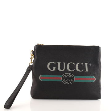 Gucci Logo Wristlet Clutch Printed Leather Medium