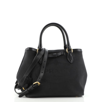 Prada Logo Convertible Tote Canvas with Leather Medium