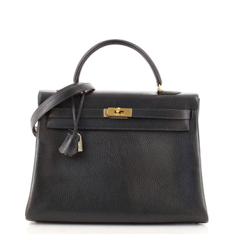Hermes Kelly Handbag Black Ardennes with Gold Hardware 35