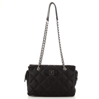 Salvatore Ferragamo Ginette Chain Shoulder Bag Quilted Fabric Medium