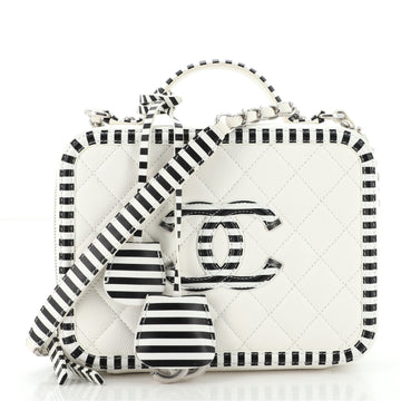 Chanel Filigree Vanity Case Quilted Caviar with Striped Leather Medium