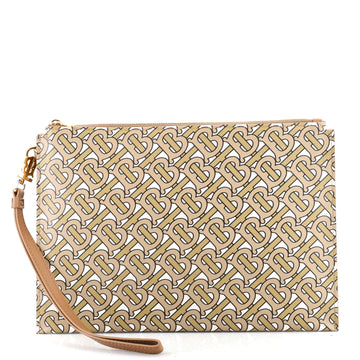 Burberry Zip Wristlet Pouch Monogram Print Leather Medium