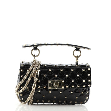 Valentino Rockstud Spike Flap Bag Quilted Patent Small