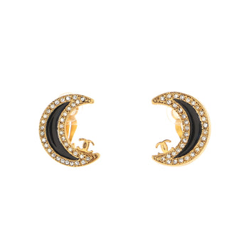 Chanel CC Crescent Moon Clip-On Earrings Metal with Enamel and Crystals