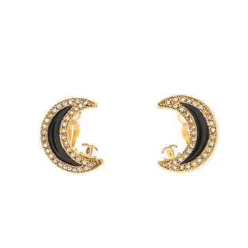 Chanel CC Crescent Moon Clip-On Earrings Metal with Enamel and Crystals