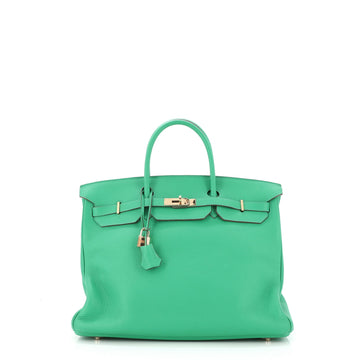 Hermes Birkin Handbag Green Clemence with Gold Hardware 40