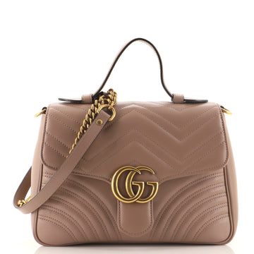 Gucci GG Marmont Top Handle Flap Bag Matelasse Leather Small