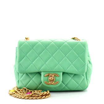 Vintage Chanel 7inch Mini Square Flap Green Quilted Lambskin Leather  Shoulder Bag Rare Colour - Mrs Vintage - Selling Vintage Wedding Lace Dress  / Gowns & Accessories from 1920s – 1990s. And