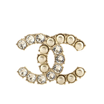 Chanel CC Brooch Metal with Crystals and Faux Pearls