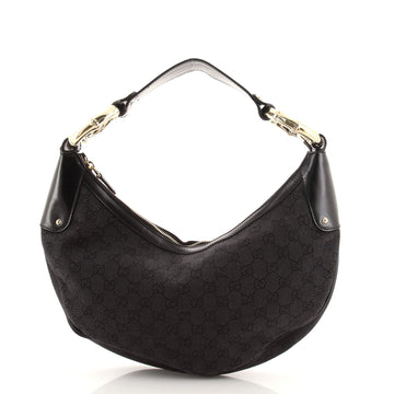 Gucci Bamboo Ring Half Moon Web Hobo GG Canvas Medium