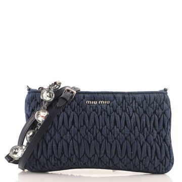 Miu Miu Crystal Zip Crossbody Bag Matelasse Denim Small