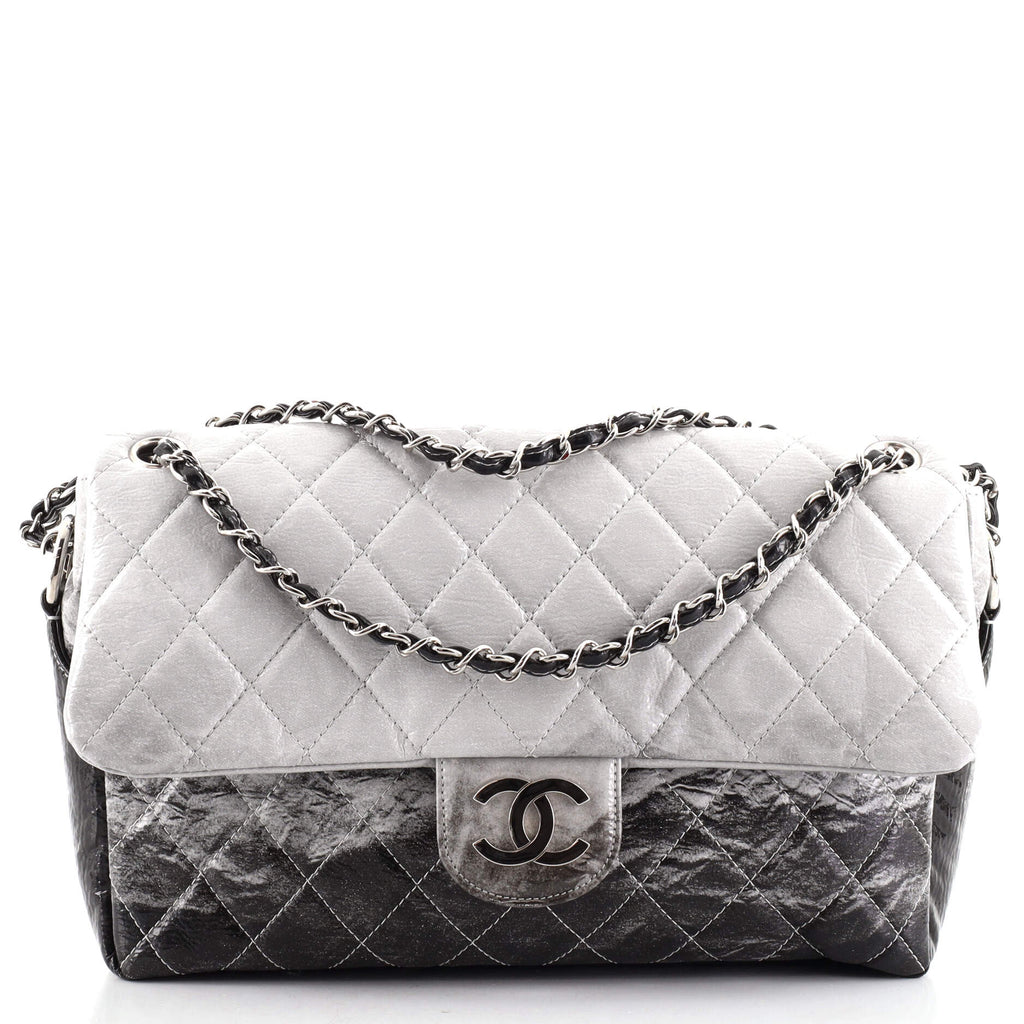 Chanel Melrose Degrade Flap Bag Quilted Patent Jumbo Black 1291003