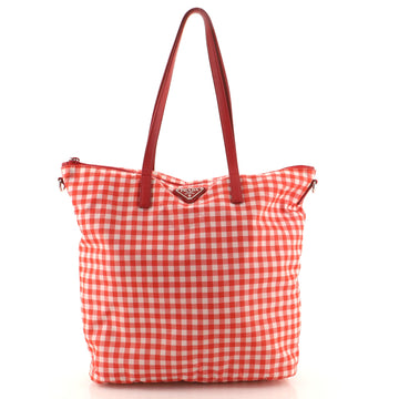 Prada Convertible Tote Printed Tessuto with Saffiano Large