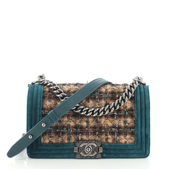 Chanel Paris-Edinburgh Boy Flap Bag Quilted Tweed with Velvet Old Medium