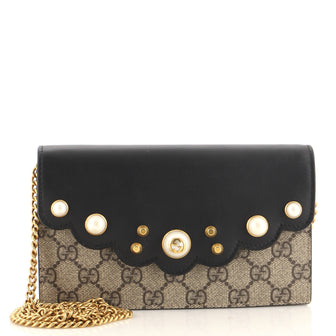 Gucci Pearly Wallet on Chain Coated Canvas with Leather Mini