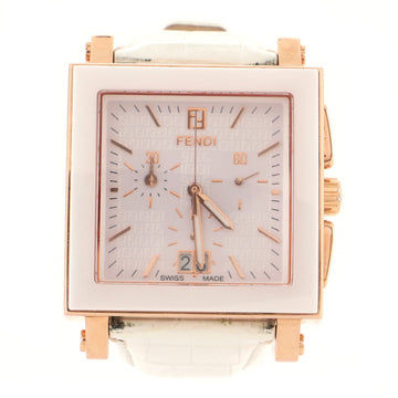 Fendi Quadro Chronograph Quartz Watch Ceramic with Plated Metal and Crocodile Embossed Leather 39