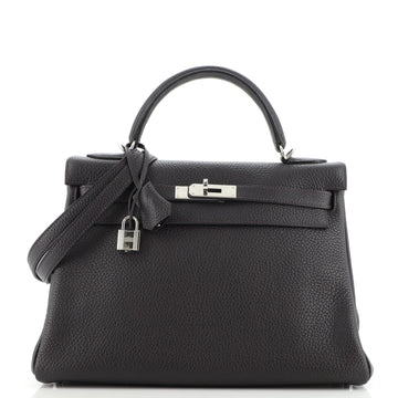 Hermes Kelly Handbag Purple Clemence with Palladium Hardware 32