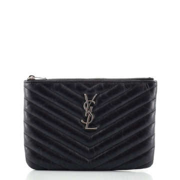 Saint Laurent Classic Monogram Zip Pouch Matelasse Chevron Leather Small