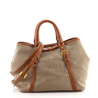 Prada Logo Convertible Tote Canvas with Leather Medium