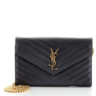 Saint Laurent Classic Monogram Wallet on Chain Matelasse Chevron Leather Medium