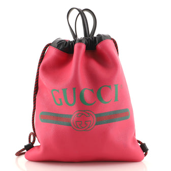 Gucci Logo Drawstring Backpack Printed Leather Medium