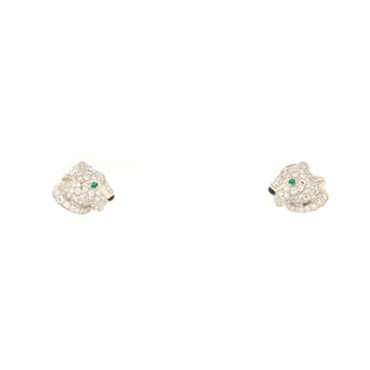 Cartier Panthere de Cartier Stud Earrings 18K White Gold and Diamonds with Emeralds and Onyx