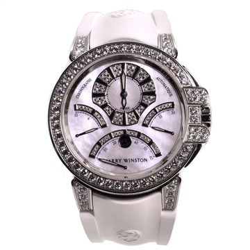 Ocean Triple Retrograde Chronograph Automatic Watch White Gold with Diamond Bezel, Markers, and Lugs and Rubber and Mother of Pearl 44