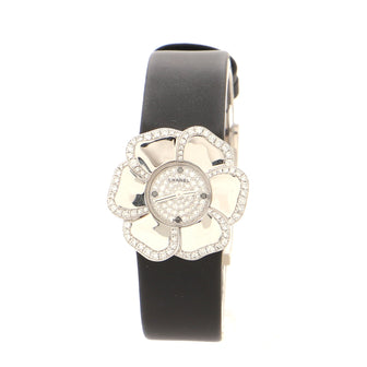 Chanel Camellia Quartz Watch White Gold with Satin and Diamond Bezel and Dial 25