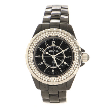 Chanel J12 Quartz Watch Ceramic and Stainless Steel with Diamond Bezel 33