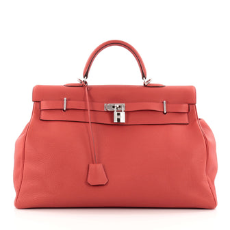 Hermes Kelly Travel Handbag Red Togo with Palladium Hardware 50