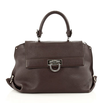 Salvatore Ferragamo Sofia Satchel Pebbled Leather Medium