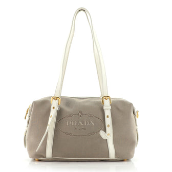 Prada Logo Bauletto Bag Canvas Medium